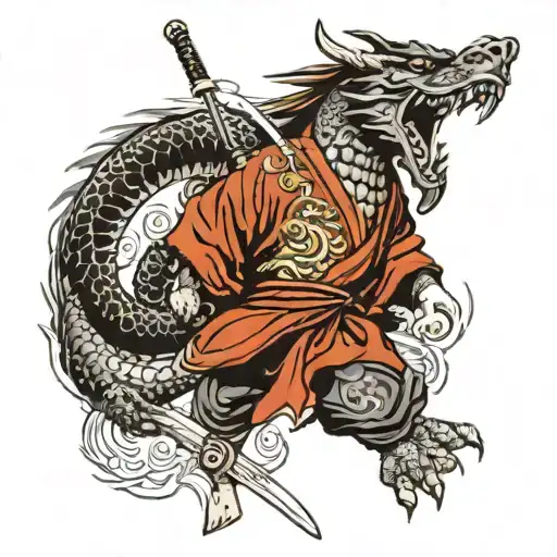 Samurai Warrior And Dragon