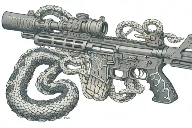Snake Ar 15 Rifle With Rattle Snake Coiled Around With Snake Head Showing
