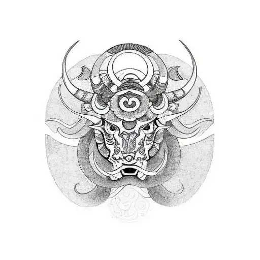Three Interconnected Zodiac Signs Taurus Aries Pisces In Far Eastern Style