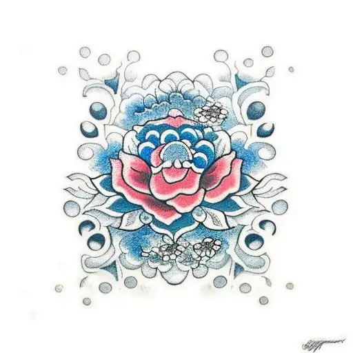 Blue Ink Only Dog Paw Filled With Flowers