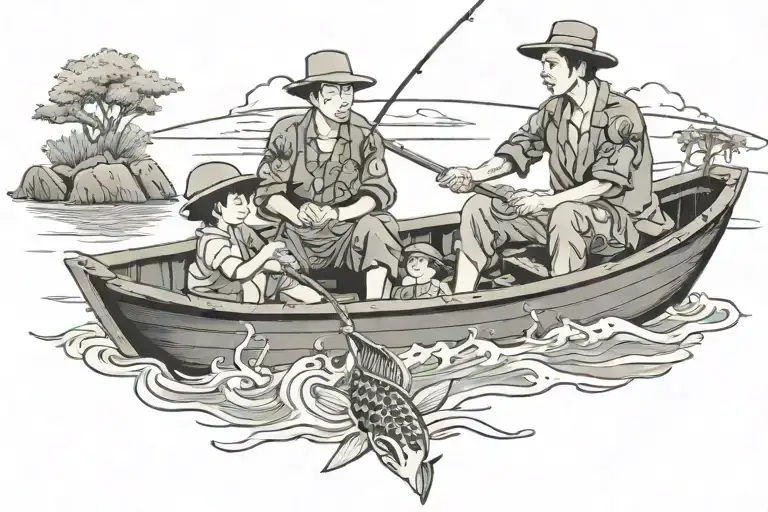 1 Dad And 1 Son Fishing In A Boat