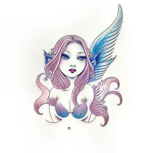 Mermaid With Angel Wings Sunbathing