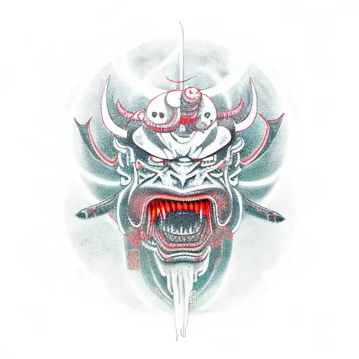 Cyberpunk Oni Demon With Some Japanese Text