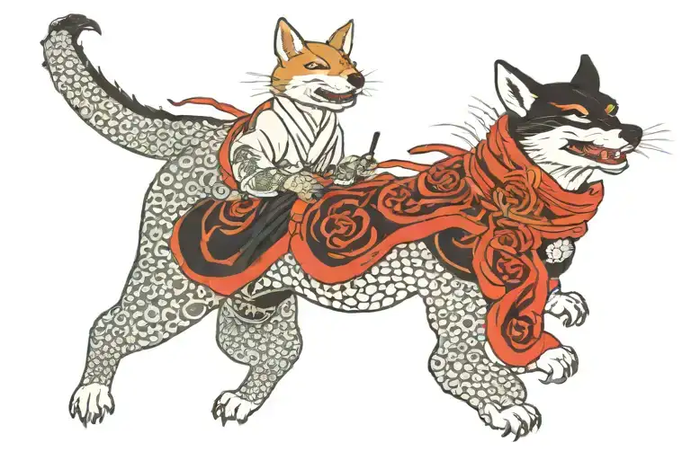 Dragon And Samurai And Shiba Inu
