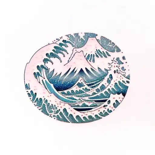 Mountain Range With A Hidden Waterfall Leading To Ocean With Crashing Waves