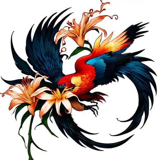 Spider Lily Flowers Raising From Ashes Pheonix Flying Ahes From The Tail