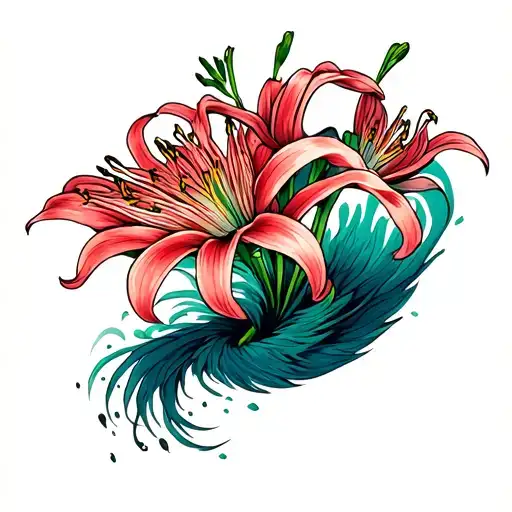 Spider Lily Flowers Raising From Ashes From The Tail Of A Flying Phonix