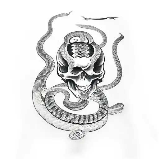 Snake In A Skull 20Cm