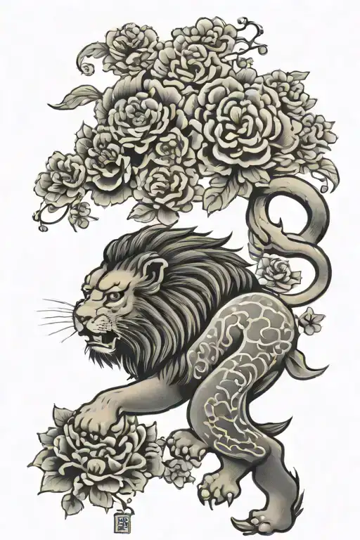Lion And Peonias