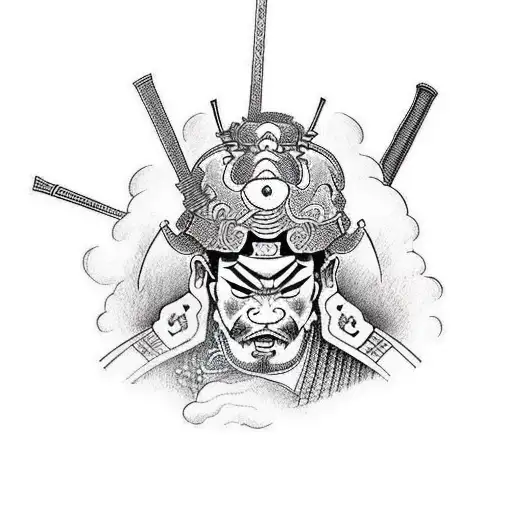 Samurai Standing On His Back With Swords