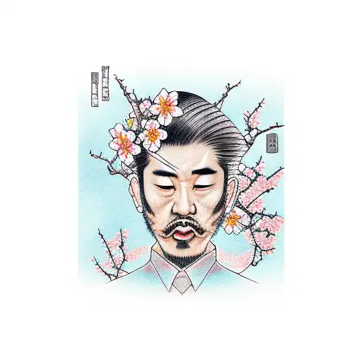 A Realistic Portrait Of A Data Scientist Surrounded By Japanese Cherry Blossoms