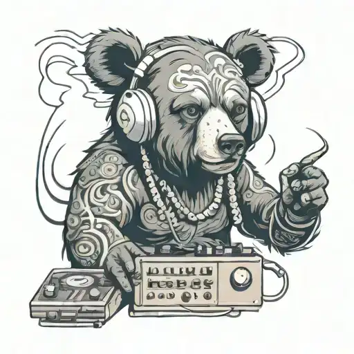 Bear Wearing Headphones And Djing
