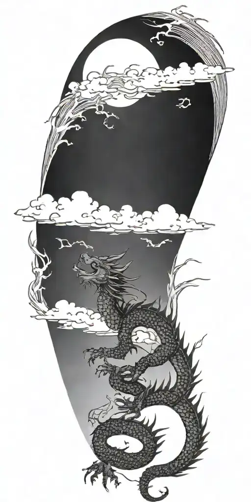 Dragon Flying Towards The Sun