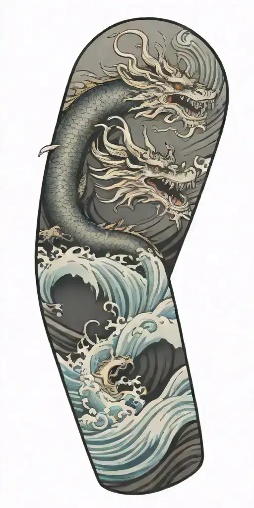 Dragon Surround With Waves Flowing