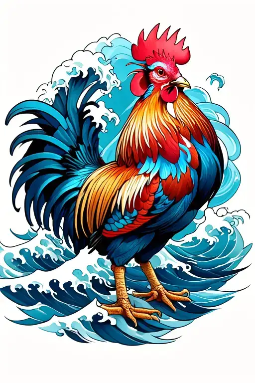 Rooster And Water Wave