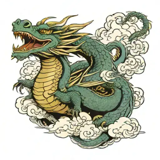 A Dragon Flying With Cloud Background