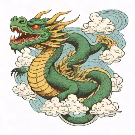 A Dragon Flying With Cloud Background