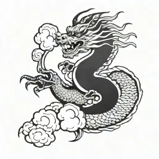 A Japanese Dragon Flying With Cloud Background
