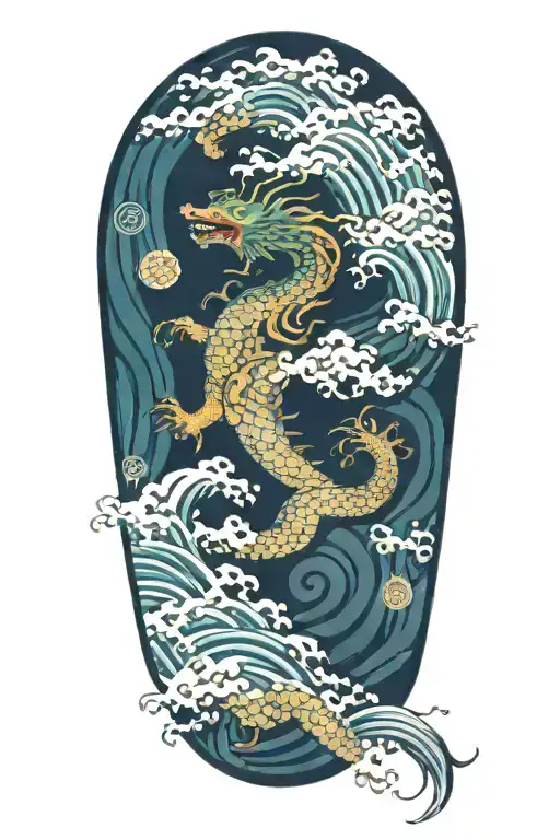 A Chinese Dragon Flying With 117 Scales Surrounded With Wave