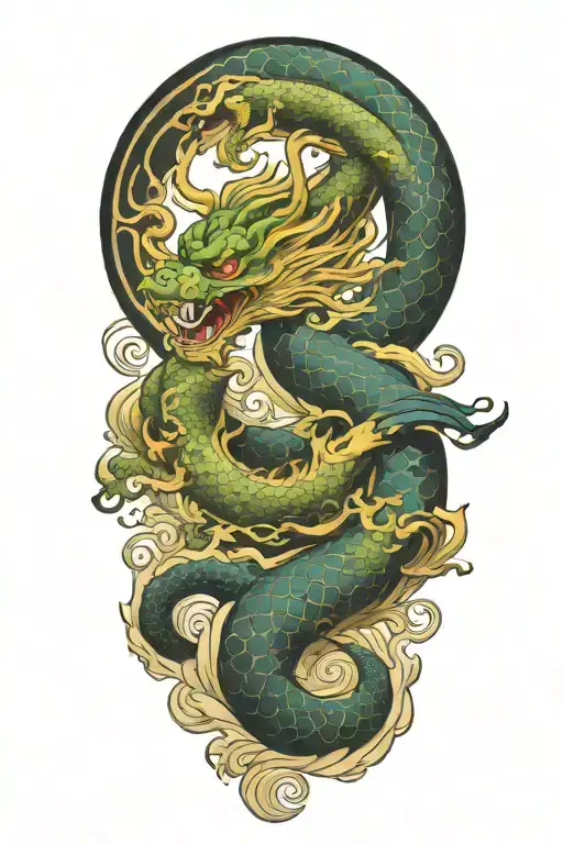 A Chinese Dragon Flying With 117 Scales Surrounded With Wave