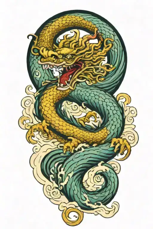 A Chinese Dragon Flying With 117 Scales Surrounded With Wave