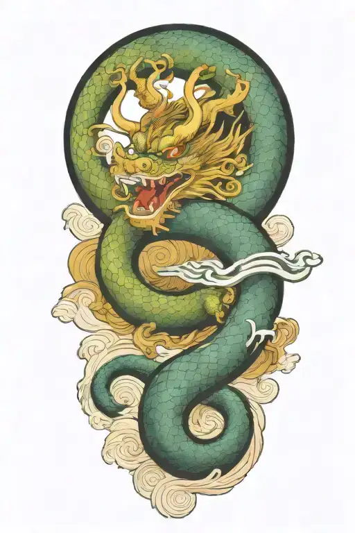 A Chinese Dragon Flying With 117 Scales Surrounded With Wave