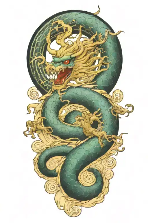 A Chinese Dragon Flying With 117 Scales Surrounded With Wave