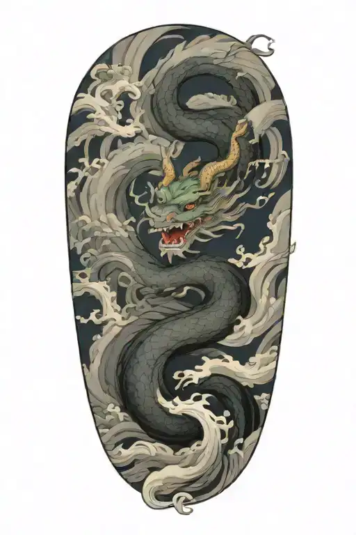 A Chinese Dragon Flying With 117 Scales Surrounded With Wave