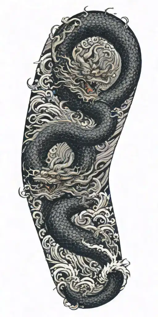 A Chinese Dragon Flying With 117 Scales Surrounded With Wave