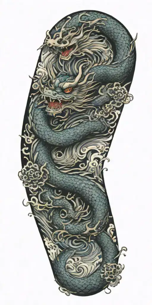 A Chinese Dragon Flying With 117 Scales Surrounded With Wave
