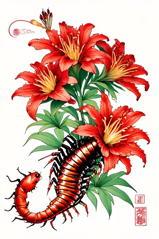 Red Spider Lilies With Centipede Wrapped