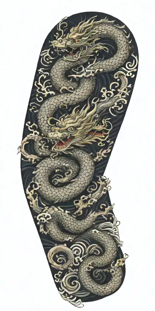 A Chinese Dragon Flying With 117 Scales Surrounded With Wave