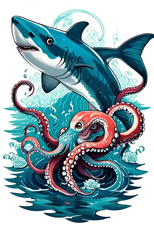 Water With Octopus And Shark