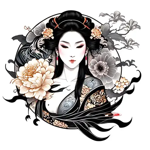 Asian Oriental Black And Grey Tattoo Sleeve