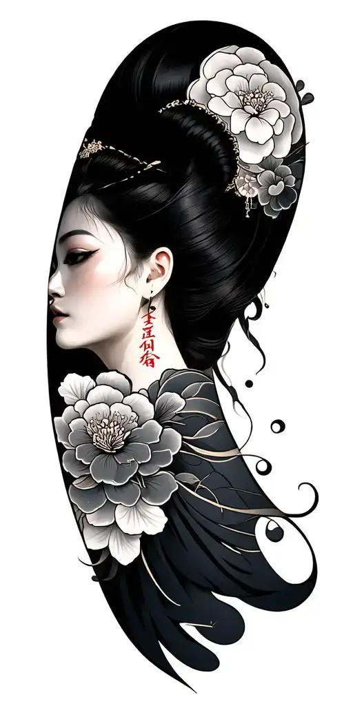 Asian Oriental Black And Grey Tattoo Sleeve