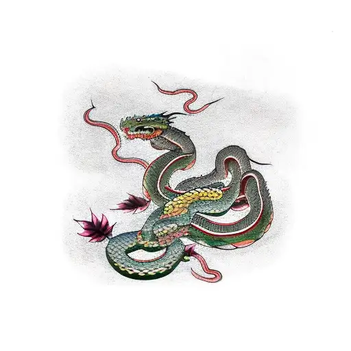 Snake With Dragon Head And Leaves