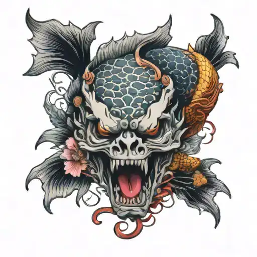 Koi Fish Dragon And Skull Head