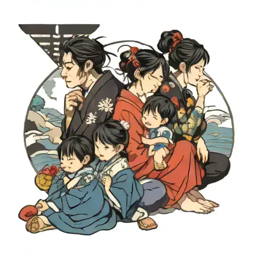 Wife Son Daughter Sitting