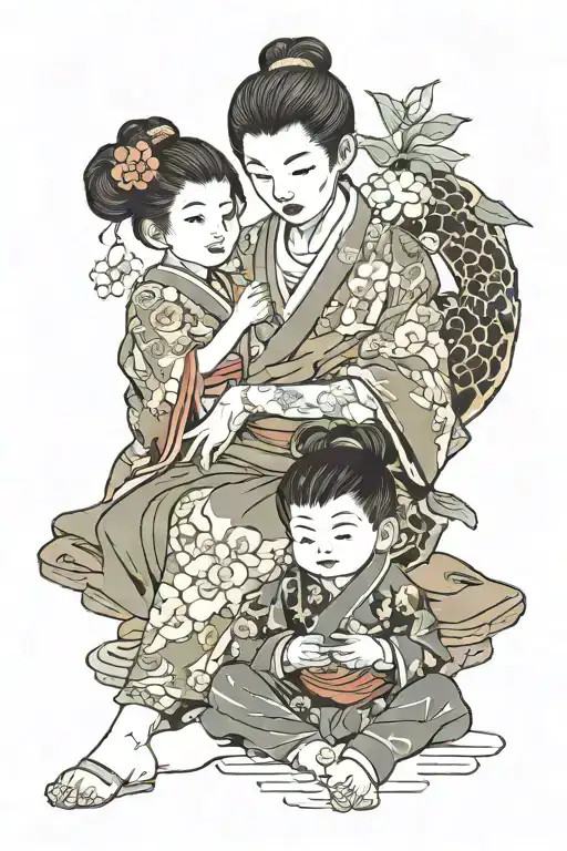 Wife Son Daughter Sitting