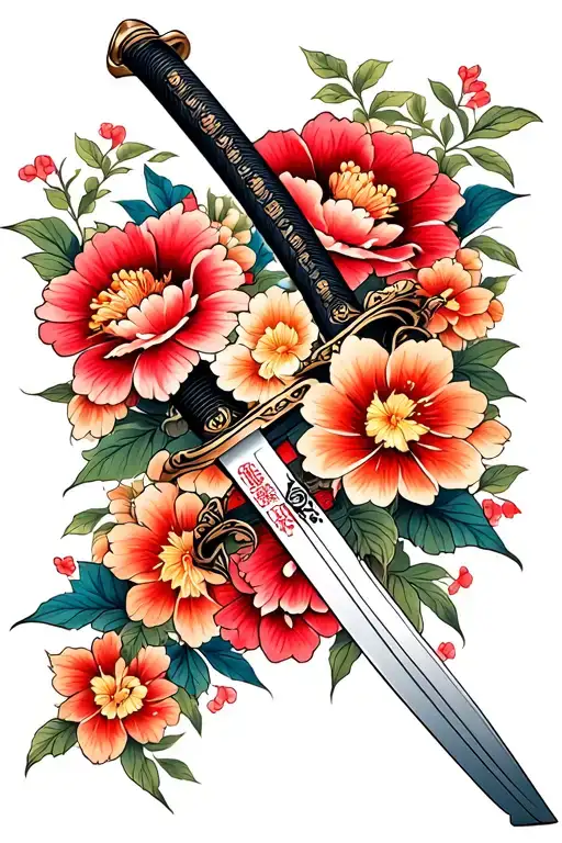 Katana With Flowers Intertwined