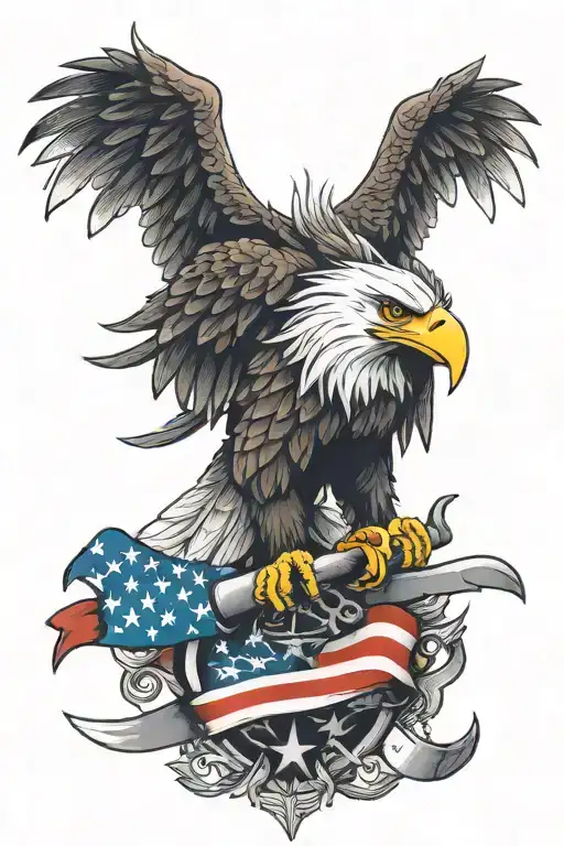 Eagle With Wrench And American Flag