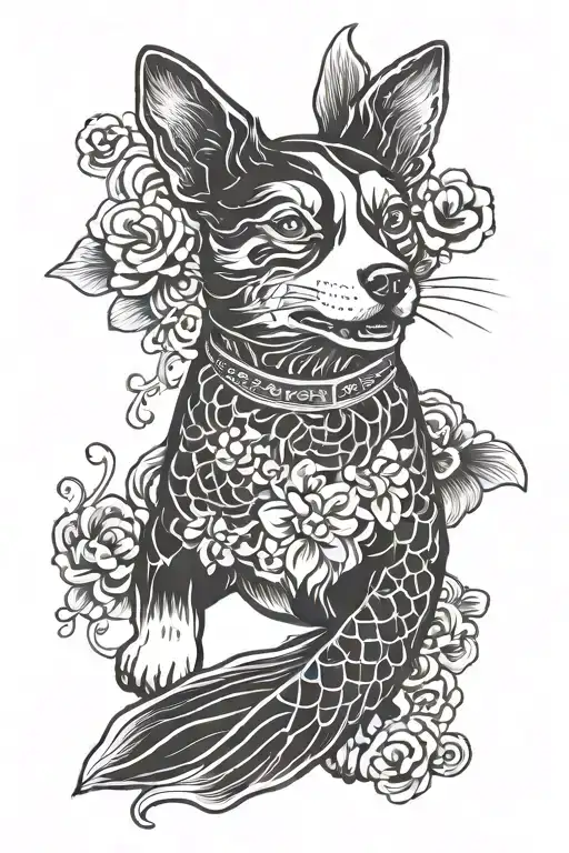 Outline Fo Dog With Koi Fish