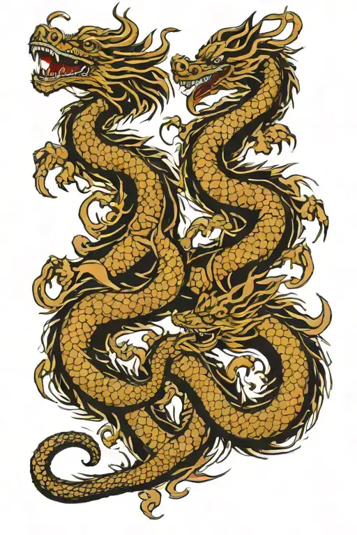 Two Dragons Black And White Sleeve From Fingers To Neck