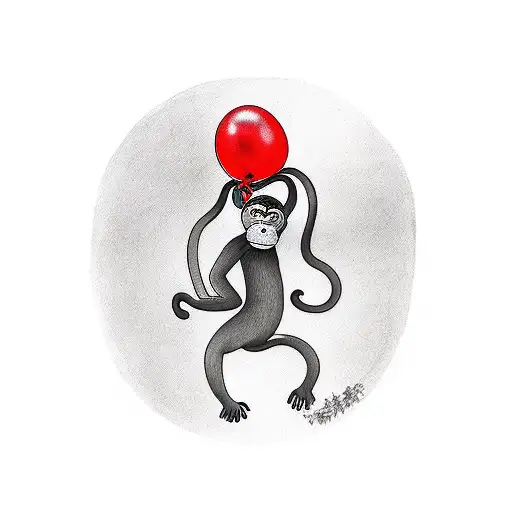 Monkey Holding 3 Red Balloons