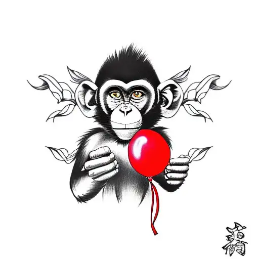 Monkey Holding 3 Red Balloons