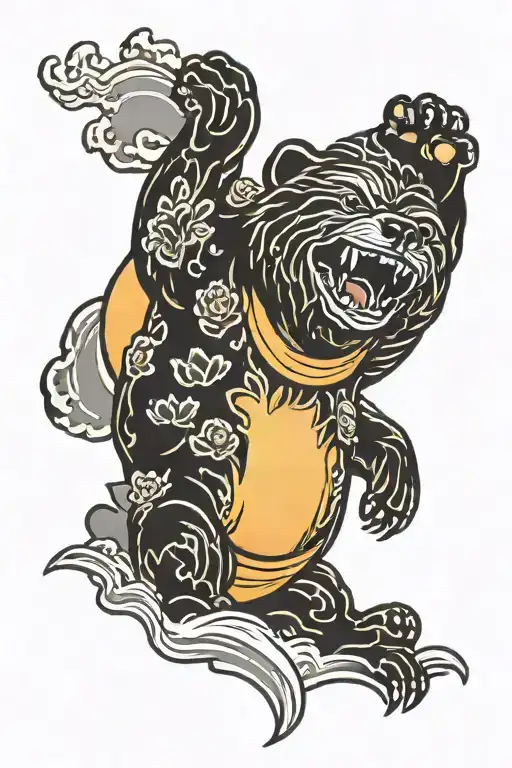 Traditional Japanese Bear Smiling Up At Sun Rising