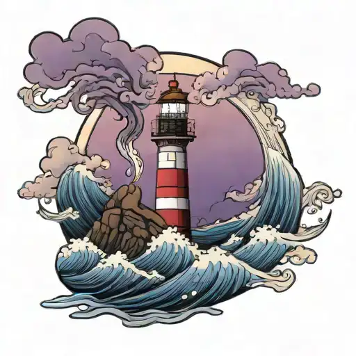 Lighthouse With Waves And Purple Sky