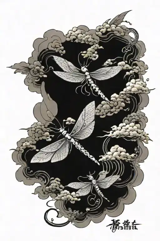 Chiness Dragon Fly On Clouds