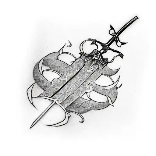 A Sword With A Leaf Symbol On The Handle