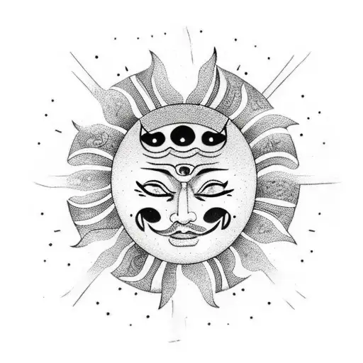 Trash Polka Of Theater Mask With Moon And Sun